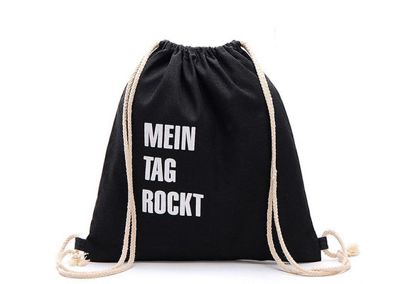 質  Custom Logo Canvas Drawstring Bags Black Canvas Cinch Backpack For Men 工場