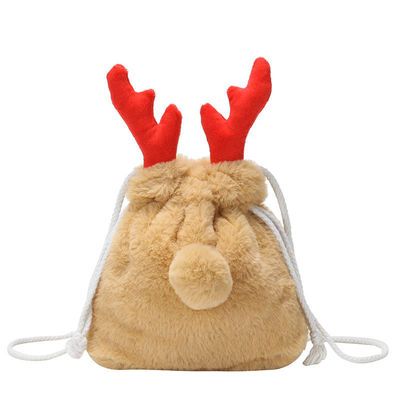 贅沢なクリスマスのドローストリング袋の冬の柔らかいトナカイの枝角のハンドバッグ