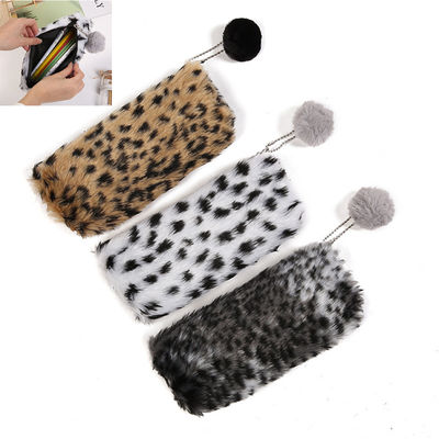 創造的なヒョウの印刷物のPlush筆箱のかわいいランドセルの文房具のPencilcaseの女の子の学用品学生の貯蔵袋