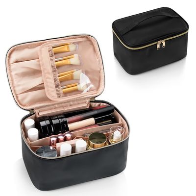 女性ハンドルが付いている携帯用cosmeticbagsの防水二重層のジッパー旅行化粧品袋