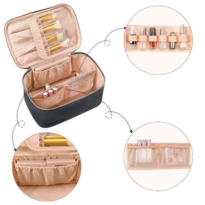 女性ハンドルが付いている携帯用cosmeticbagsの防水二重層のジッパー旅行化粧品袋