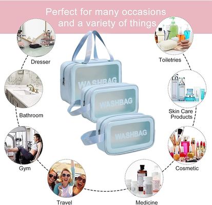 明確な洗面用品袋3 PCSの構造の化粧品女性のための透明な旅行洗浄袋