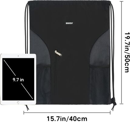 網との耐久のドローストリングのバックパックのスポーツSackpackは懐に入れる女性の人の子供（黒）のための防水網袋を