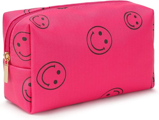 Puの革プレッピーな構造袋の防水化粧品のオルガナイザーのかわいい携帯用スマイリーマーク