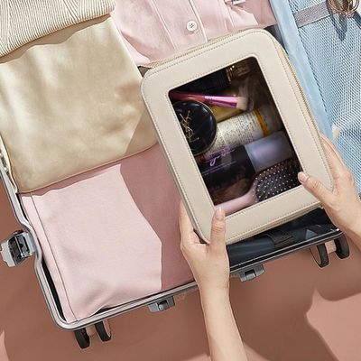 旅行用 トイレットリー 化粧品 バッグケース 女性用 ベーガン レザー メイクアップ バッグ ハンドル